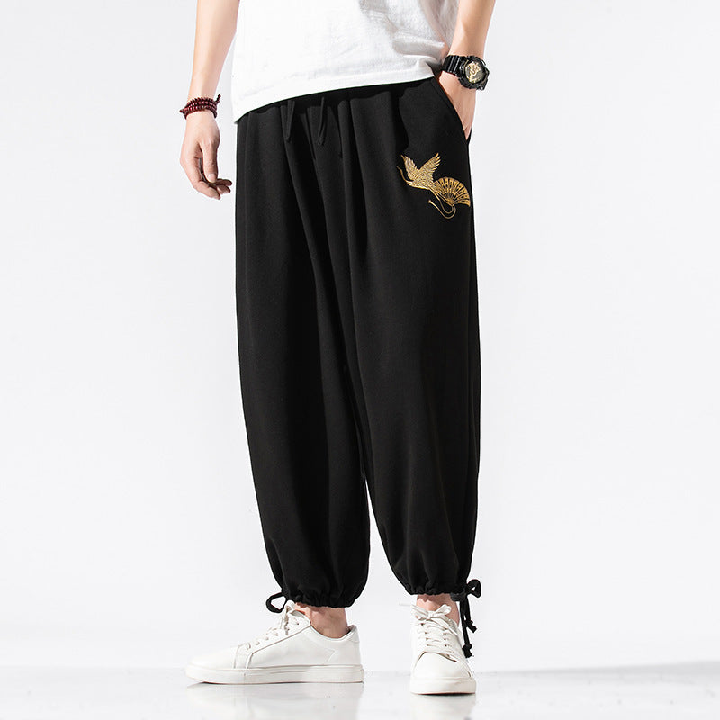 Crane Embroidered Sweatpants