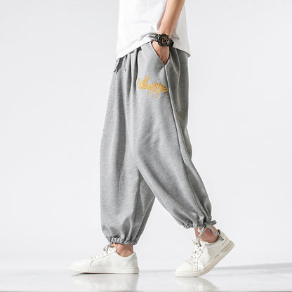 Crane Embroidered Sweatpants