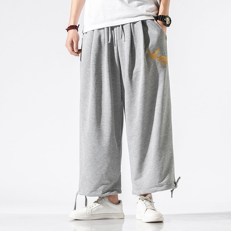 Crane Embroidered Sweatpants