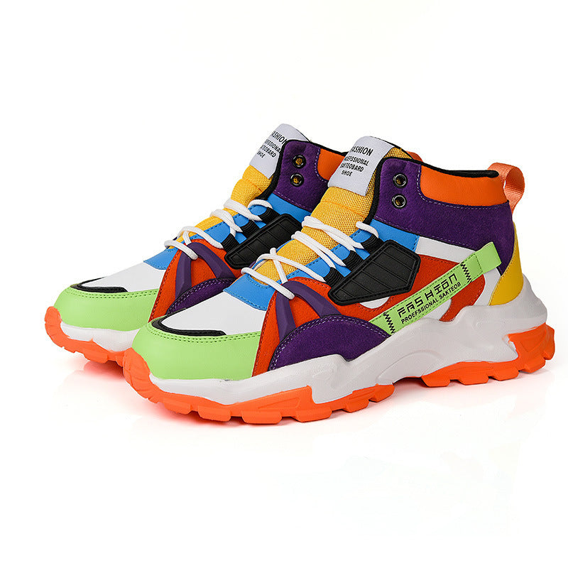 Fashion Men Sneakers High Top Yellow Bottom Colorful Splicing Leather