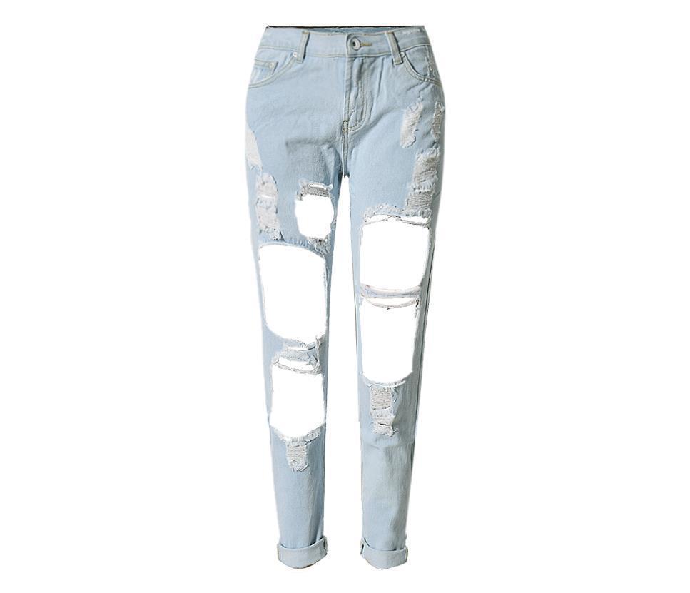 Ripped Jeans High Waist Women Ripped Hole Knee Skinny Pants