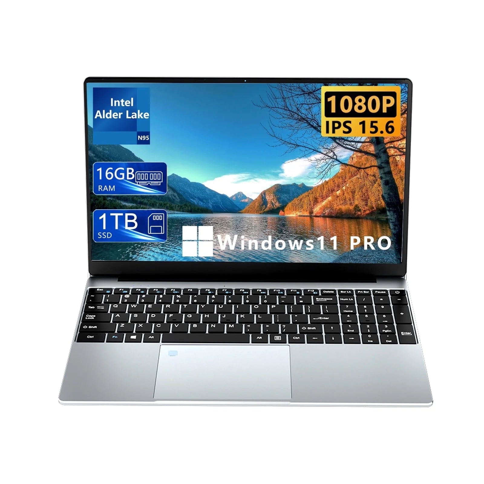 15.6 FHD Laptop Intel Quad-Core 12Th Alder Lake N95 16GB RAM 1024GB Ssd,Windows 11 Silver