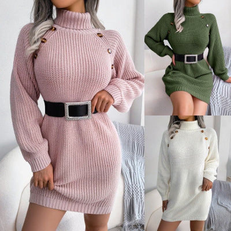 Button Design Leisure Clinch Long Sleeve Base Sweater Women