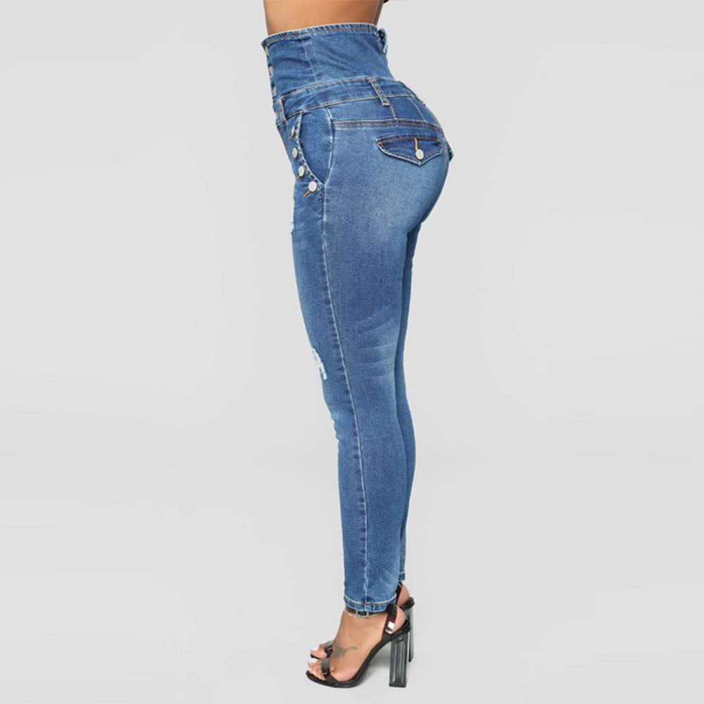 High stretch waist skinny denim long pencil pants