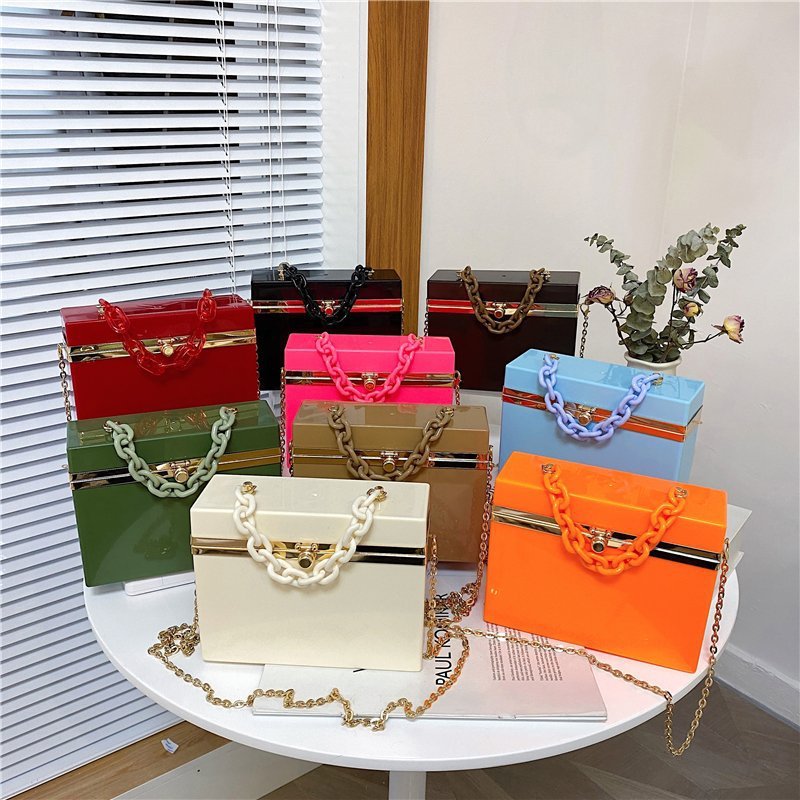 Lady Candy Color Acrylic Handbag Cute Box Messenger Bag Evening Clutch Bag Activity Chain