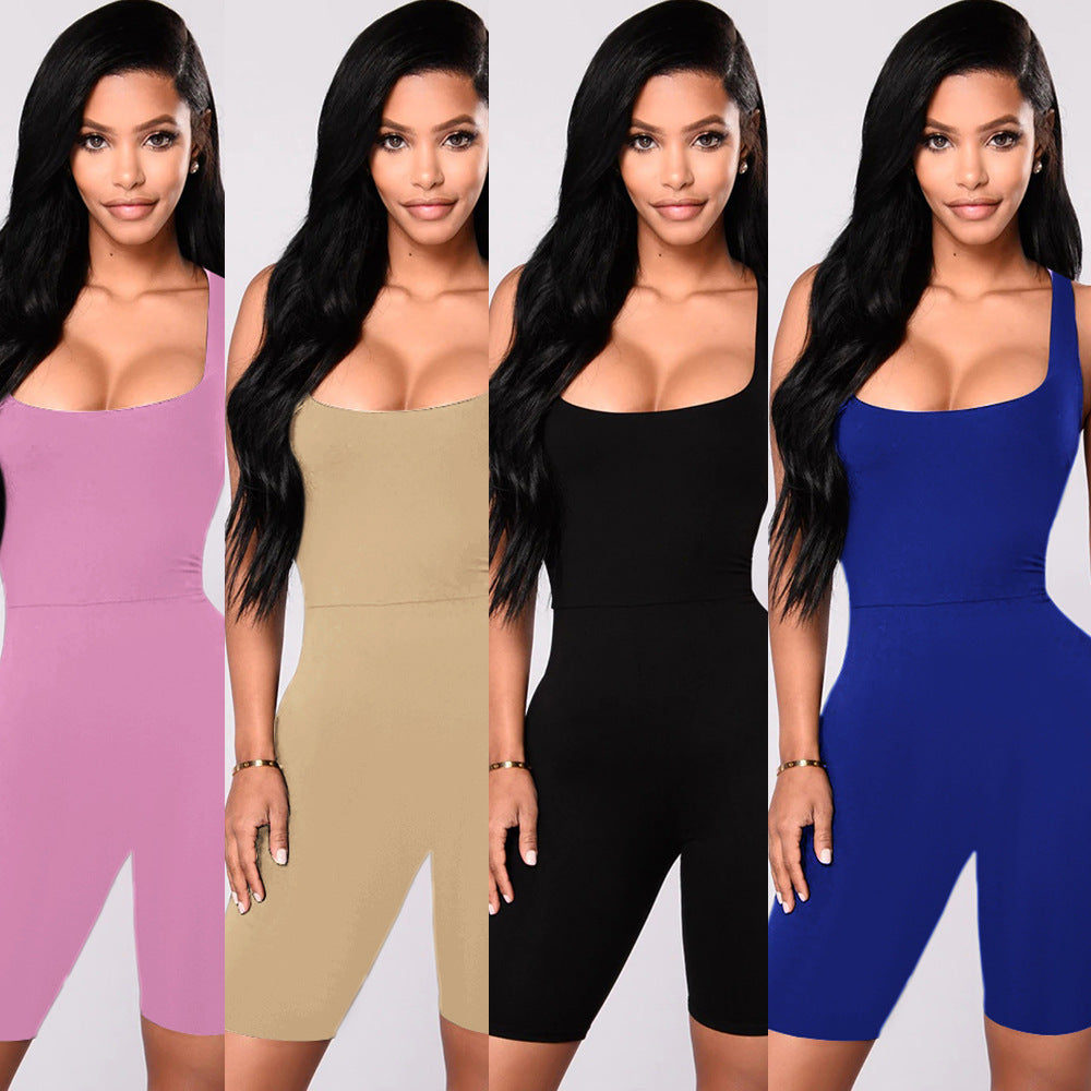 Solid Color Sleeveless Square Neck Sexy Bodysuit