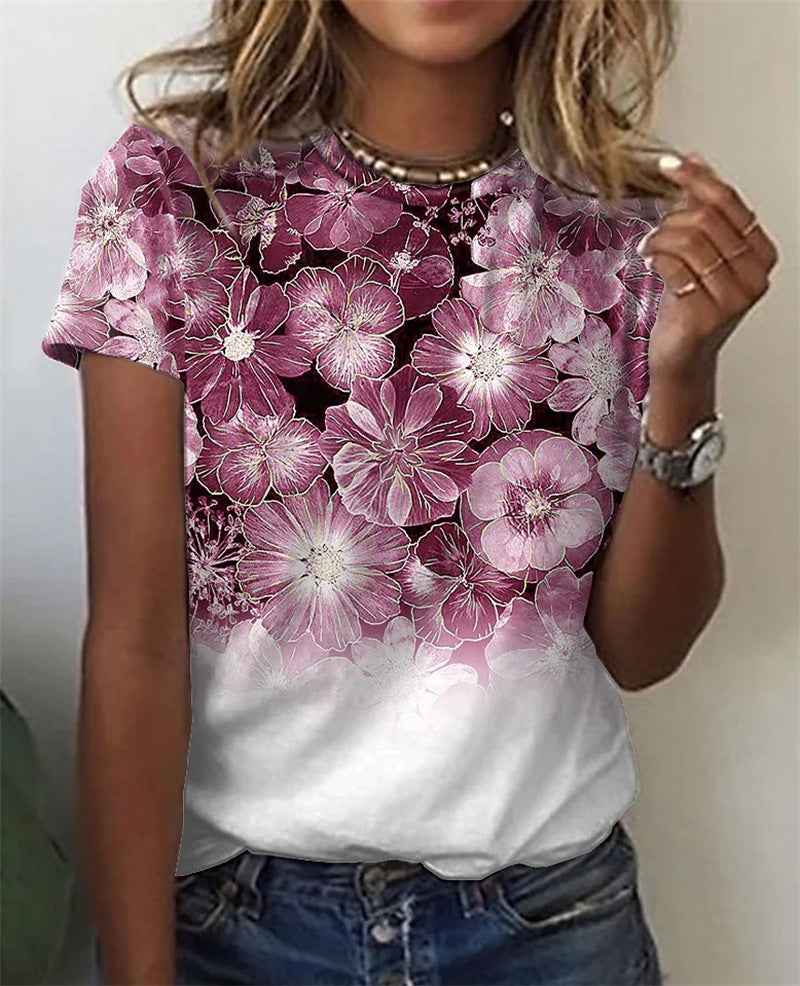 Huamang Printed Short Sleeve Round Neck